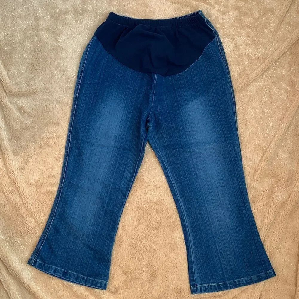 Michel Maternity Capris Cropped Denim Jeans Pants L Blue